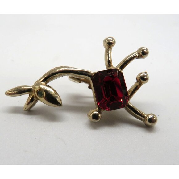 Vintage Reindeer Brooch Gold Red Rhinestone Body Holiday Christmas - Picture 7 of 9